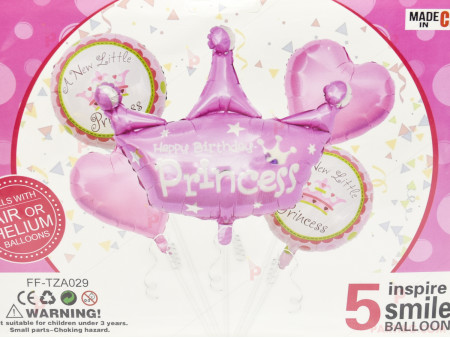 Фолиеви балони комплект от 5 бр.- Happy Birthday Princess
