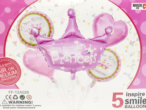 Фолиеви балони комплект от 5 бр.- Happy Birthday Princess | PARTIBG.COM