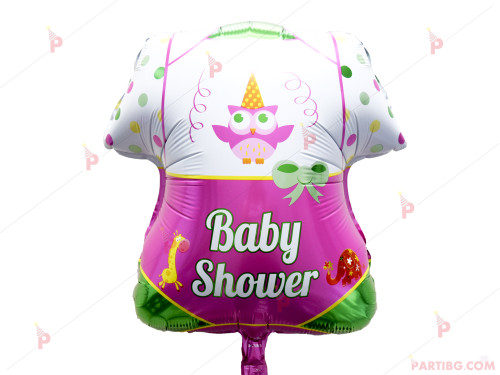 Фолиев балон бебешко боди с надпис Baby shower в розово