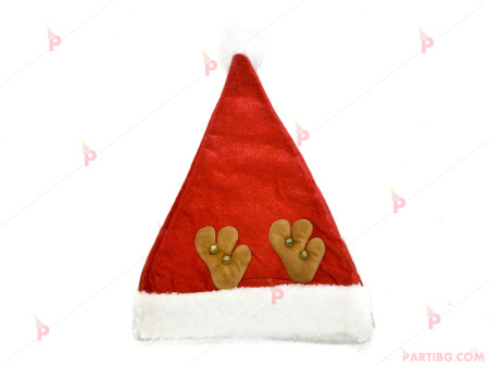 Коледна шапка червена с декорация