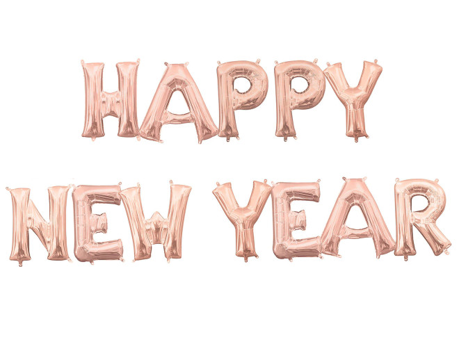 Фолиеви балони розово злато - надпис "Happy new year" | PARTIBG.COM