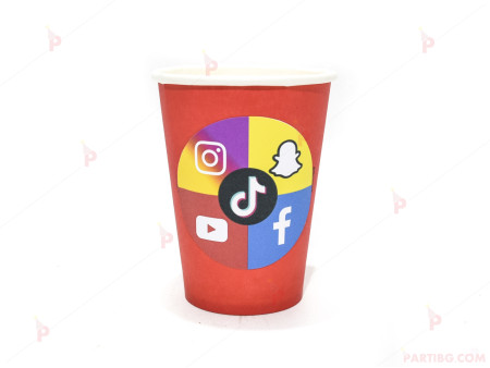Чашки едноцветни в червено с декор Социални мрежи