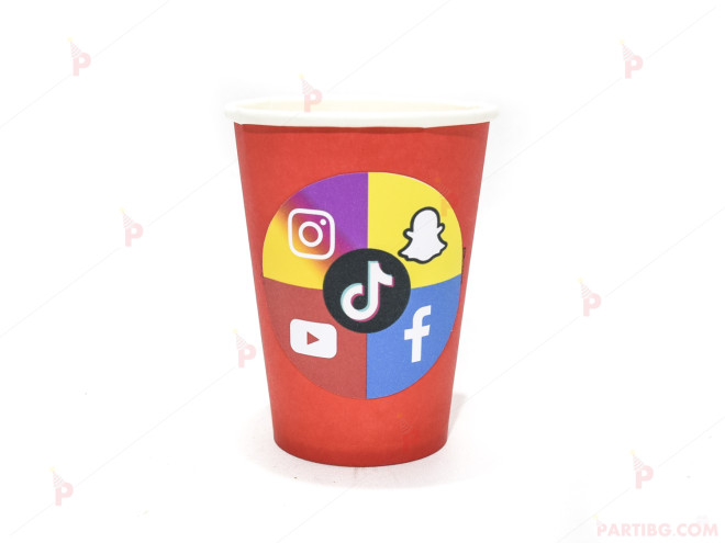 Чашки едноцветни в червено с декор Социални мрежи