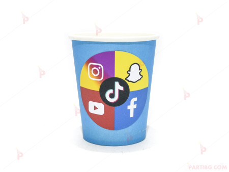 Чашки едноцветни в синьо с декор Социални мрежи