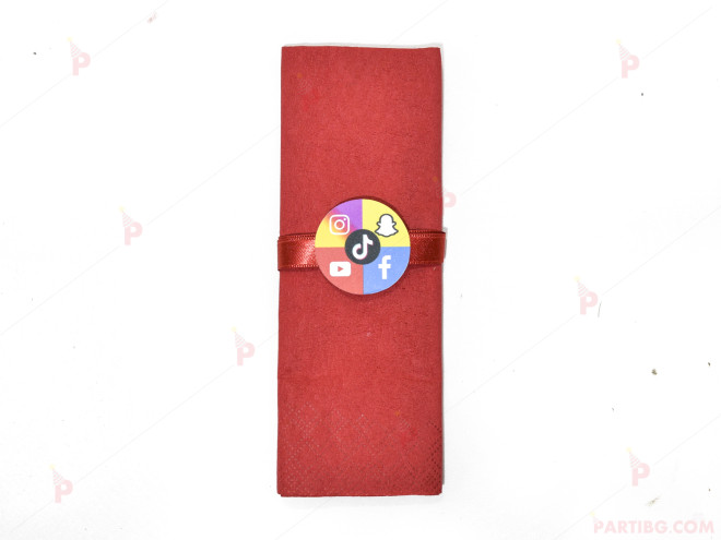 Салфетка едноцветна в червено и тематичен декор Социални мрежи | PARTIBG.COM