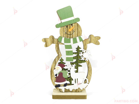 Коледна декорация - дървена фигурка Снежко