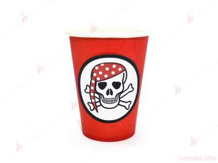 Чашки едноцветни в червено с пиратски декор