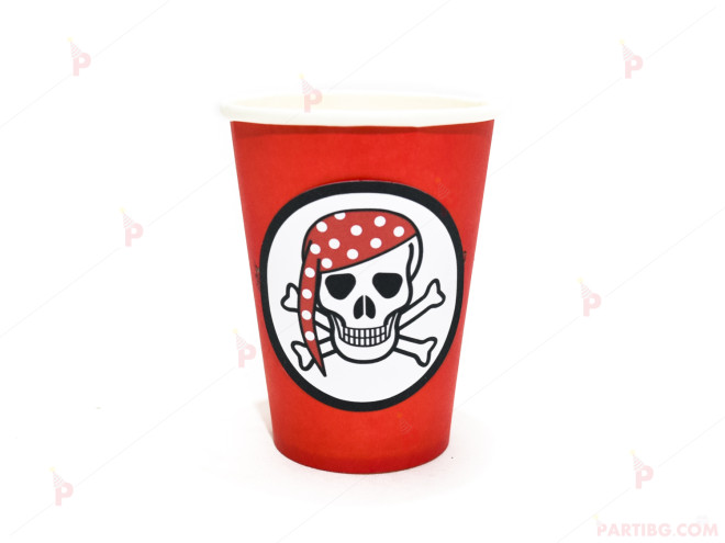 Чашки едноцветни в червено с пиратски декор | PARTIBG.COM