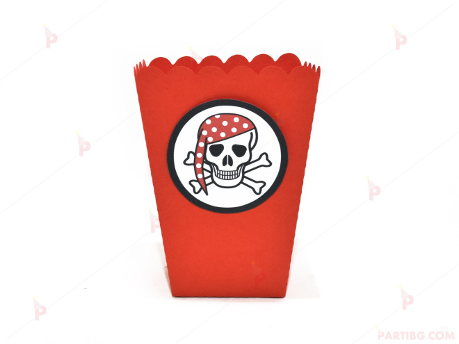 Кофичка за пуканки/чипс с пиратски декор в червено | PARTIBG.COM