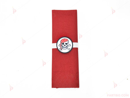 Салфетка едноцветна в червено и тематичен декор Пиратско парти
