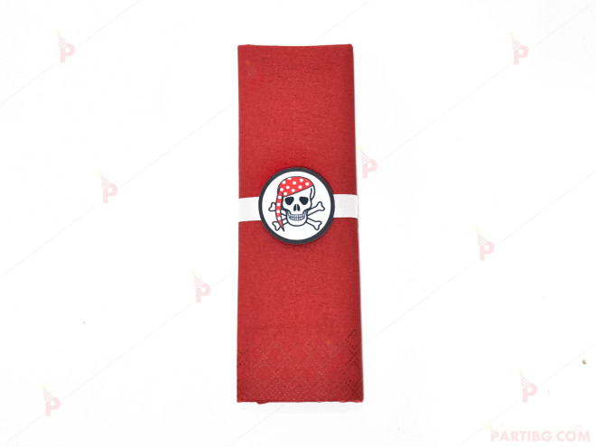 Салфетка едноцветна в червено и тематичен декор Пиратско парти | PARTIBG.COM