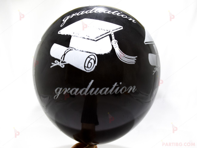 Балони 8бр. черни с бял надпис "Graduation" с 8бр. клечки за тях | PARTIBG.COM