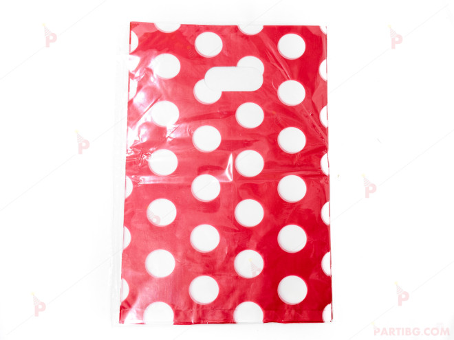 Торбички за лакомства/подаръчета к-т 10бр. големи червени на бели точки | PARTIBG.COM