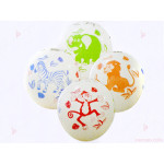 Балони 5бр. бели с цветен печат животни | PARTIBG.COM