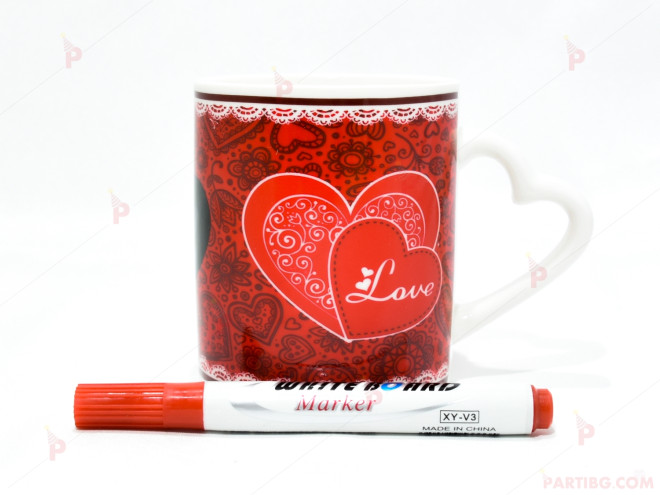 Чаша с декор сърца и рози+маркер за надписване 3 | PARTIBG.COM