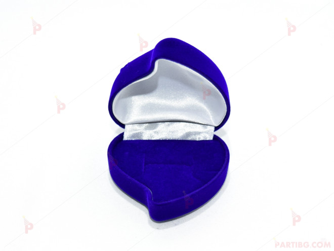 Подаръчна кутия за бижу от кадифе-сърце с роза в синьо | PARTIBG.COM
