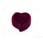 Подаръчна кутия за бижу от кадифе-сърце с роза в бордо | PARTIBG.COM