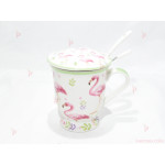 Чаша за чай с цедка бяла с фламинго | PARTIBG.COM