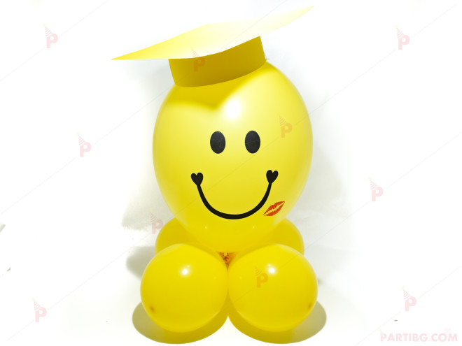 Весело човече от балони с жълта шапка за дипломиране | PARTIBG.COM