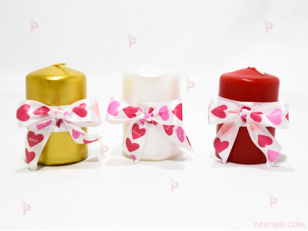 Свещ перлена малка с декорация сърчица (различни цветове)
