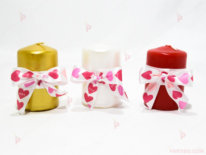 Свещ перлена малка с декорация сърчица (различни цветове) | PARTIBG.COM