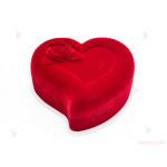 Подаръчна кутия за бижу от кадифе-сърце с роза в червено за годежни халки/комплект | PARTIBG.COM