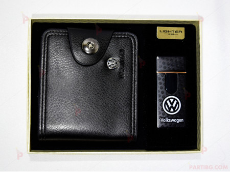 Подаръчен комплект - портфейл и USB запалка с емблемата на "Фолксваген" в кутия
