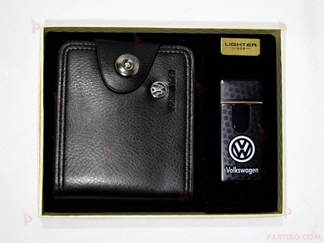 Подаръчен комплект - портфейл и USB запалка с емблемата на "Фолксваген" в кутия | PARTIBG.COM