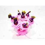 Ръчно изработен букет от сладки рози с бонбон в розово | PARTIBG.COM