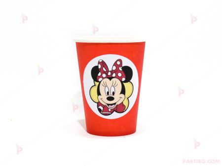 Чашки едноцветни в червено с декор Мини Маус / Minnie Mousee 