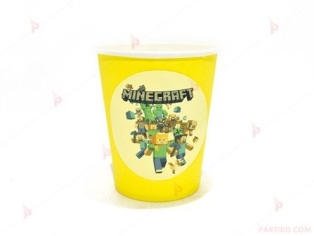 Чашки едноцветни в жълто с декор Майнкрафт/Minecraft