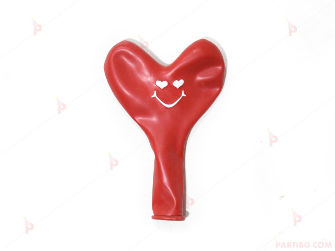 Балони 5бр. сърца червени с печат усмивка и намигане | PARTIBG.COM