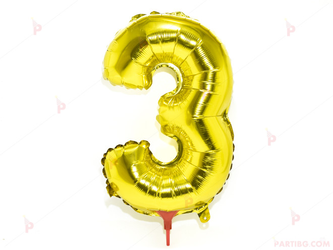 Фолиев балон цифра "3"-златист 40 см. | PARTIBG.COM