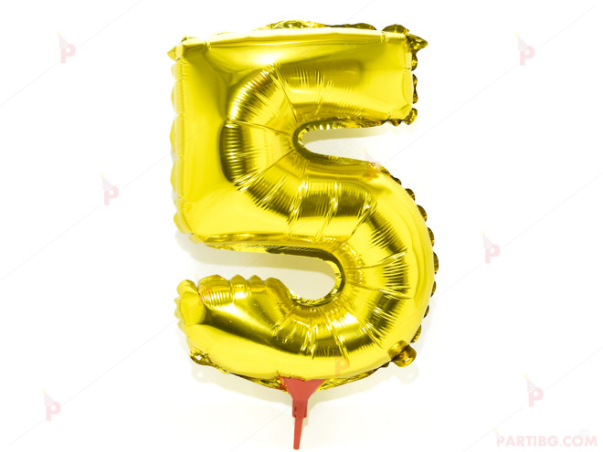 Фолиев балон цифра "5"-златист 40 см. | PARTIBG.COM
