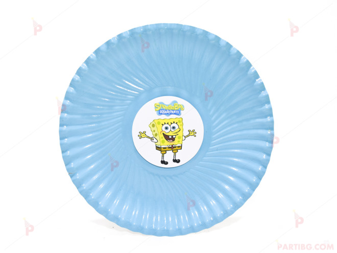 Чинийки едноцветни в синьо с декор Спондж Боб / Sponge bob
