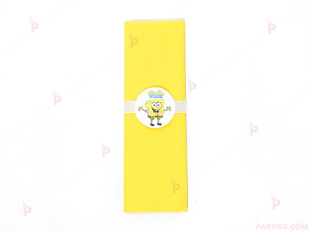 Салфетка едноцветна в жълто и тематичен декор Спондж Боб / Sponge bob