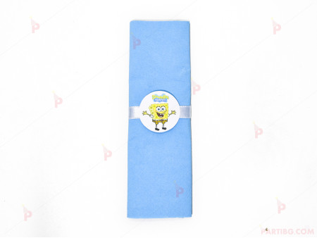 Салфетка едноцветна в синьо и тематичен декор Спондж Боб / Sponge bob