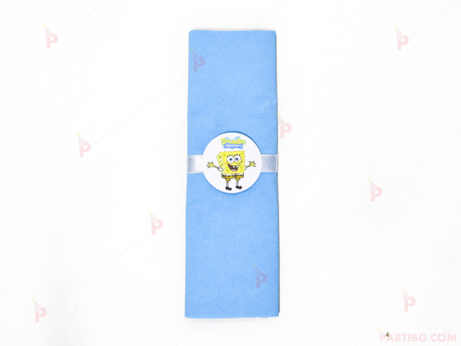 Салфетка едноцветна в синьо и тематичен декор Спондж Боб / Sponge bob | PARTIBG.COM
