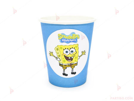 Чашки едноцветни в синьо с декор Спондж Боб / Sponge bob
