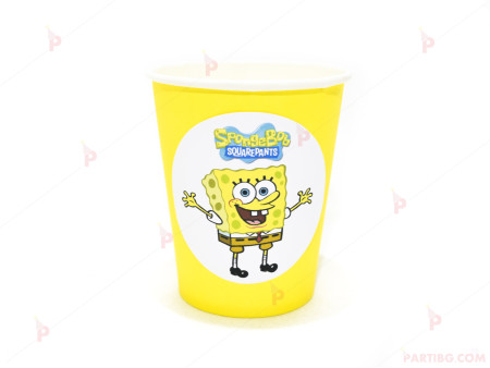 Чашки едноцветни в жълто с декор Спондж Боб / Sponge bob