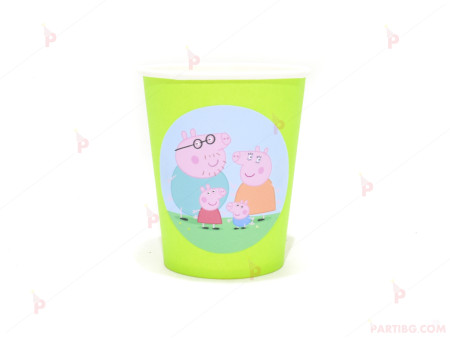 Чашки едноцветни в зелено с декор Пепа пиг / Peppa pig