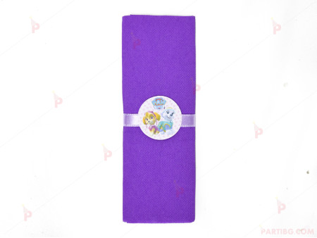 Салфетка едноцветна в лилаво и тематичен декор Пес Патрул / Paw Patrol-Скай и Еверест