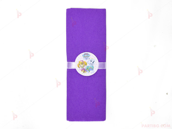 Салфетка едноцветна в лилаво и тематичен декор Пес Патрул / Paw Patrol-Скай и Еверест | PARTIBG.COM