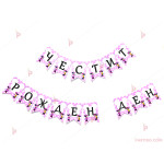 Надпис/Банер "Честит Рожден Ден" с декор Мини маус в розово | PARTIBG.COM