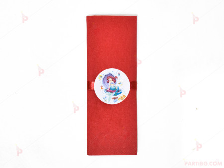 Салфетка едноцветна в червено и тематичен декор Ариел / The Little Mermaid 2