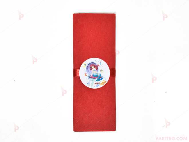 Салфетка едноцветна в червено и тематичен декор Ариел / The Little Mermaid 2 | PARTIBG.COM