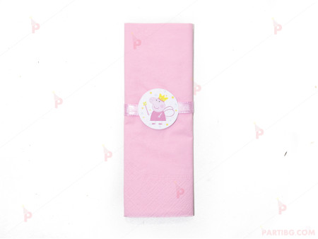 Салфетка едноцветна в розово и тематичен декор Пепа пиг/ Peppa Pig 2