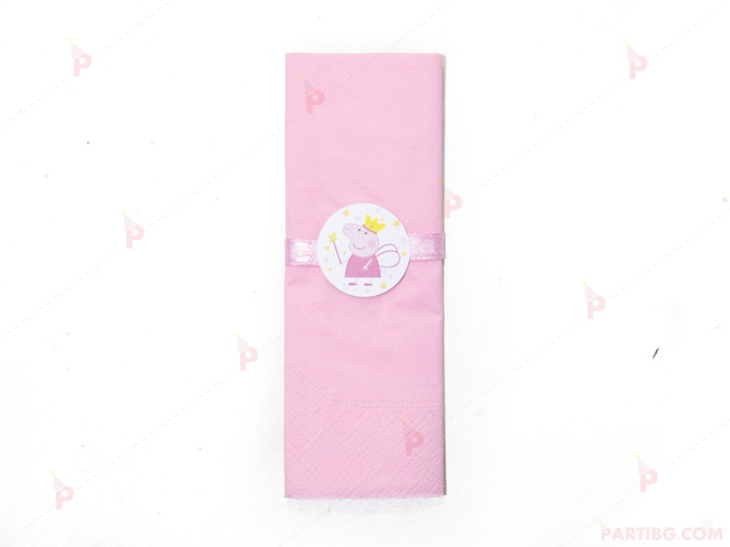 Салфетка едноцветна в розово и тематичен декор Пепа пиг/ Peppa Pig 2 | PARTIBG.COM