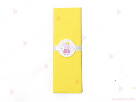 Салфетка едноцветна в жълто и тематичен декор Пепа пиг/ Peppa Pig