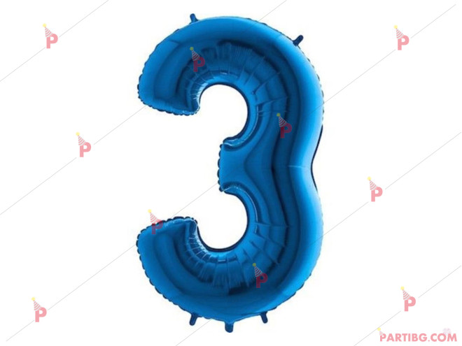 Фолиев балон цифра "3" - син 1м. | PARTIBG.COM